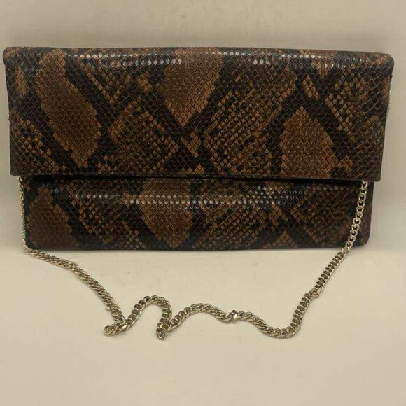 NWT Express Reptile Python Print Clutch Purse Shoulder Bag Removable Chain Strap - Picture 1 of 9
